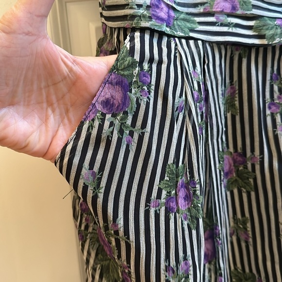 Anna Sui Silk Striped Floral Romper Sz12 - Picture 4 of 11